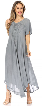 Women’s Embroidered Lace-Up Maxi Dress