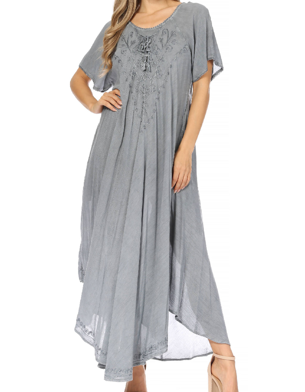 Women’s Embroidered Lace-Up Maxi Dress