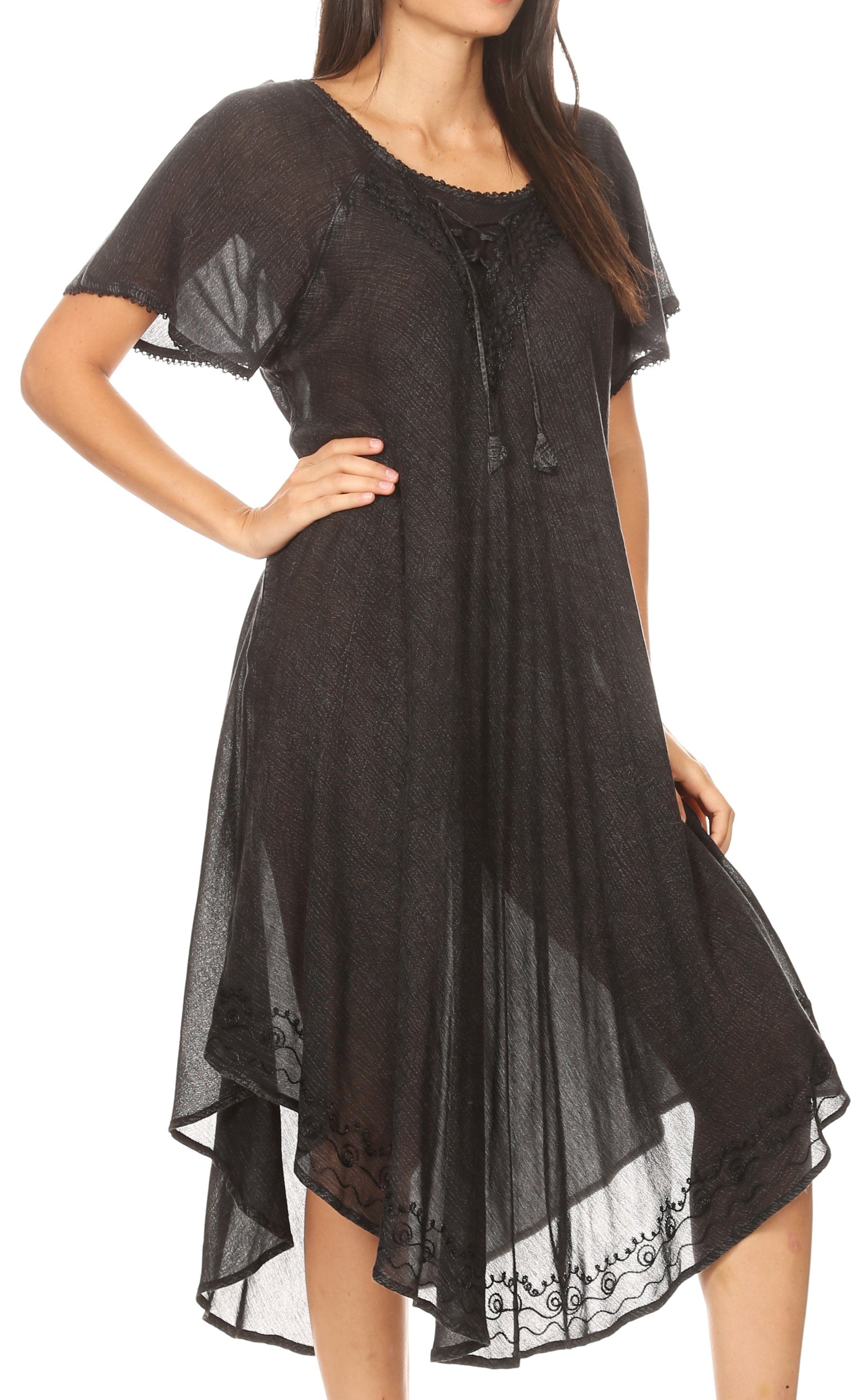 Women’s Embroidered Lace-Up Maxi Dress