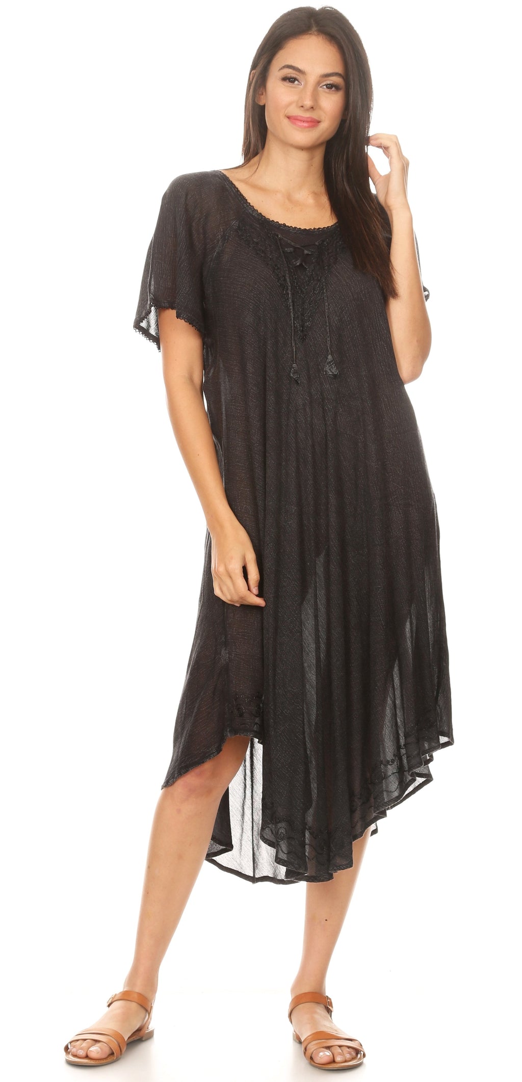 Women’s Embroidered Lace-Up Maxi Dress