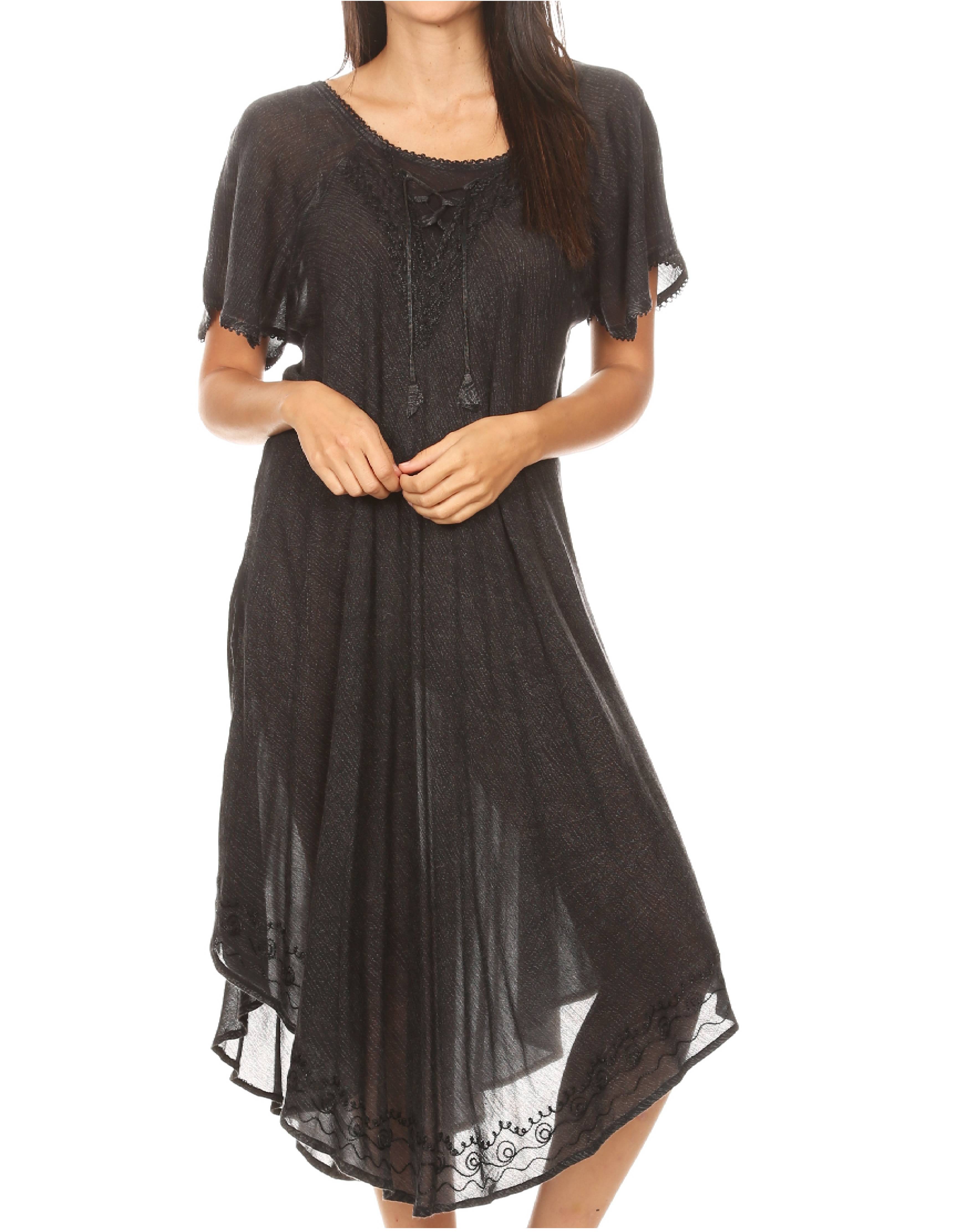 Women’s Embroidered Lace-Up Maxi Dress