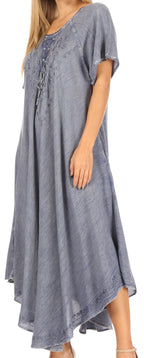 Women’s Embroidered Lace-Up Maxi Dress