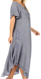 Women’s Embroidered Lace-Up Maxi Dress