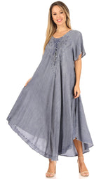 Women’s Embroidered Lace-Up Maxi Dress
