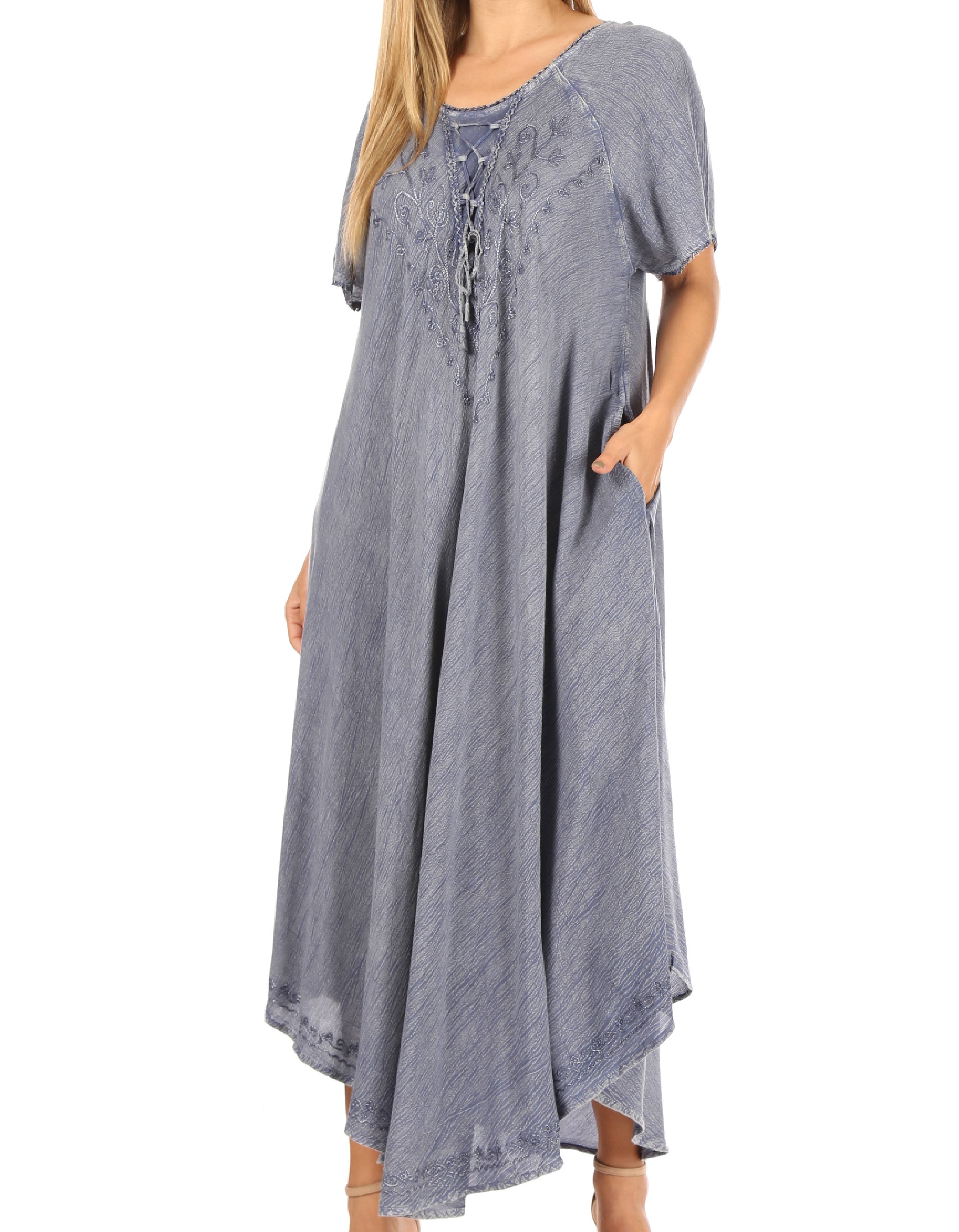 Women’s Embroidered Lace-Up Maxi Dress
