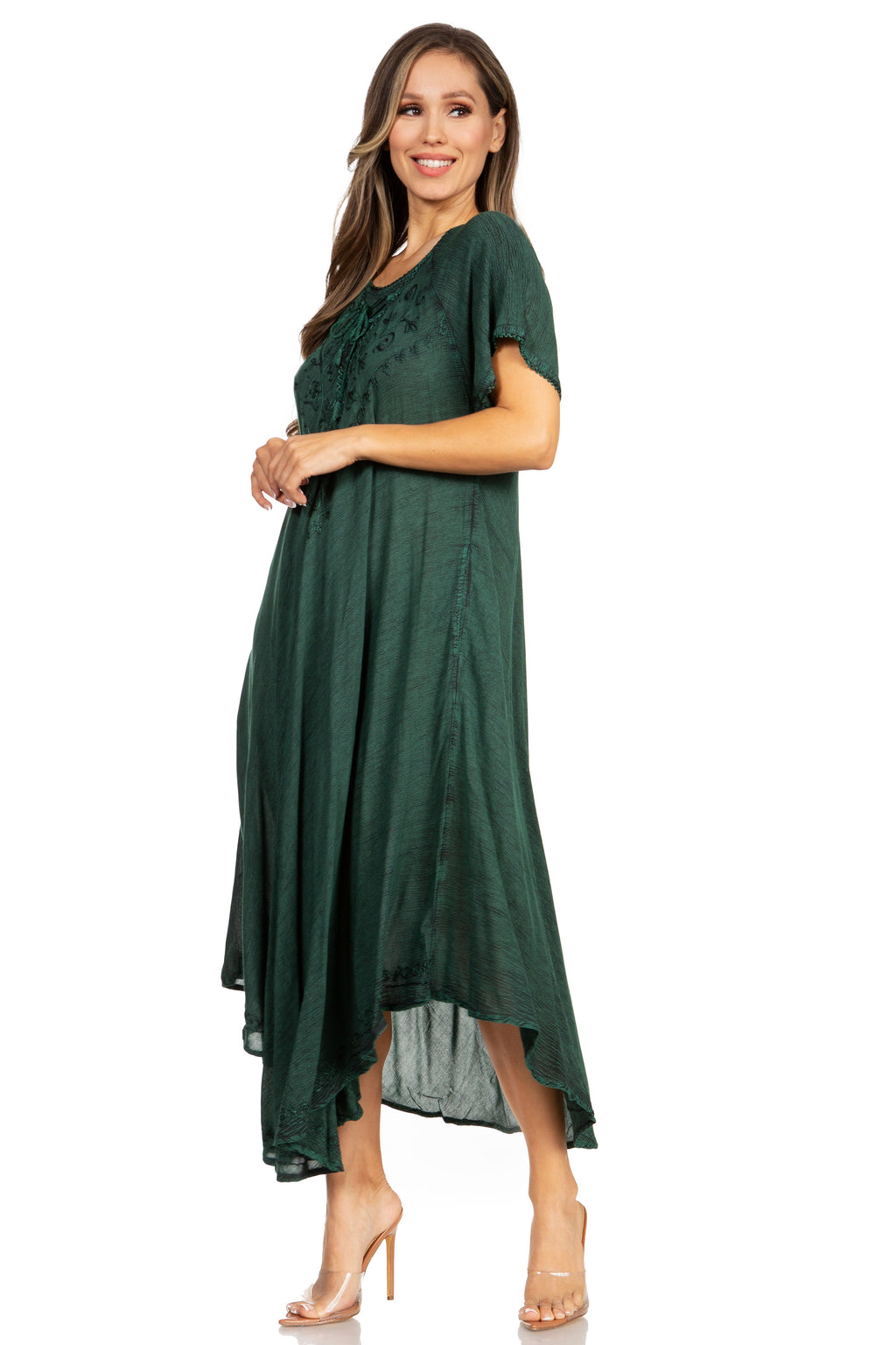Women’s Embroidered Lace-Up Maxi Dress