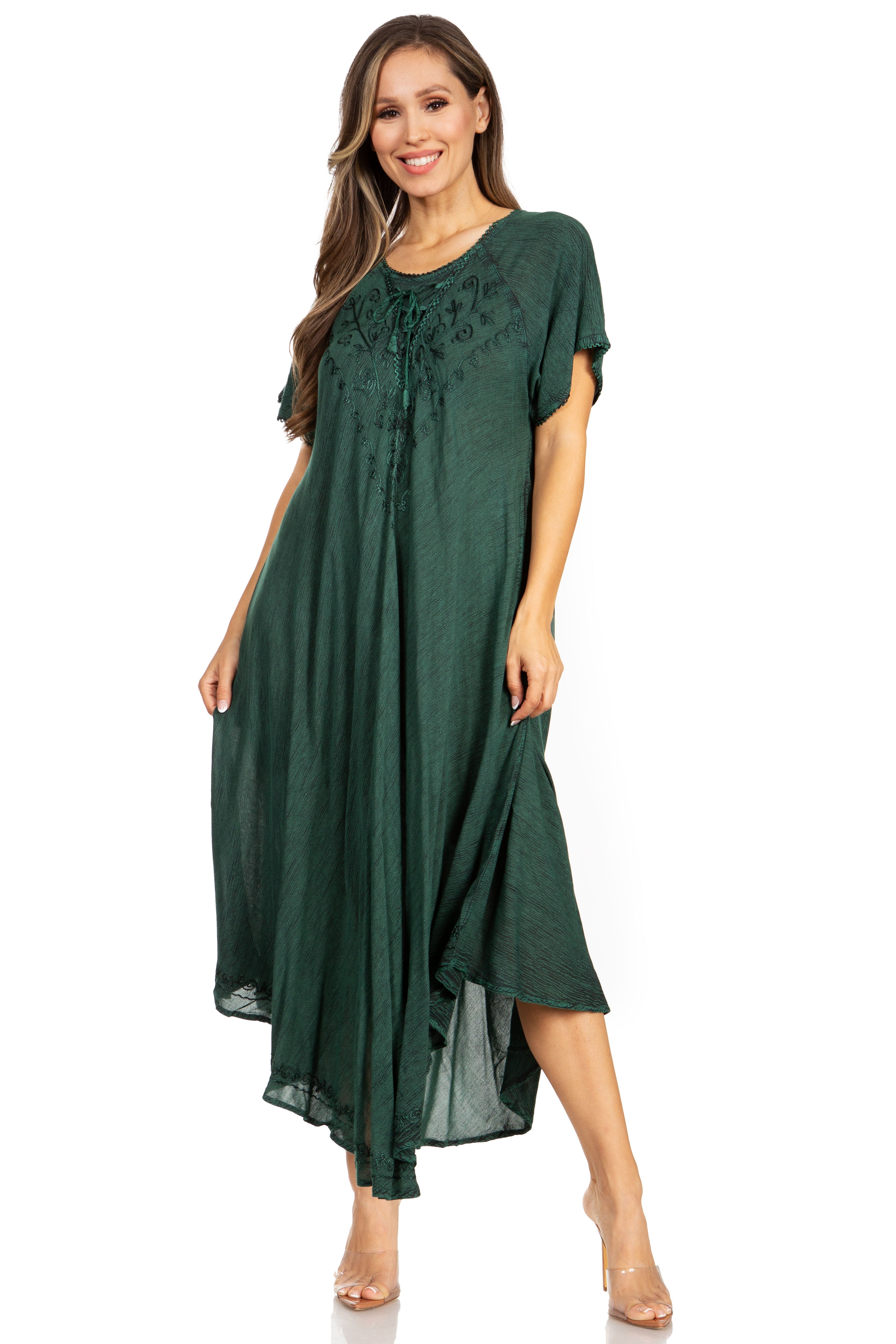 Women’s Embroidered Lace-Up Maxi Dress