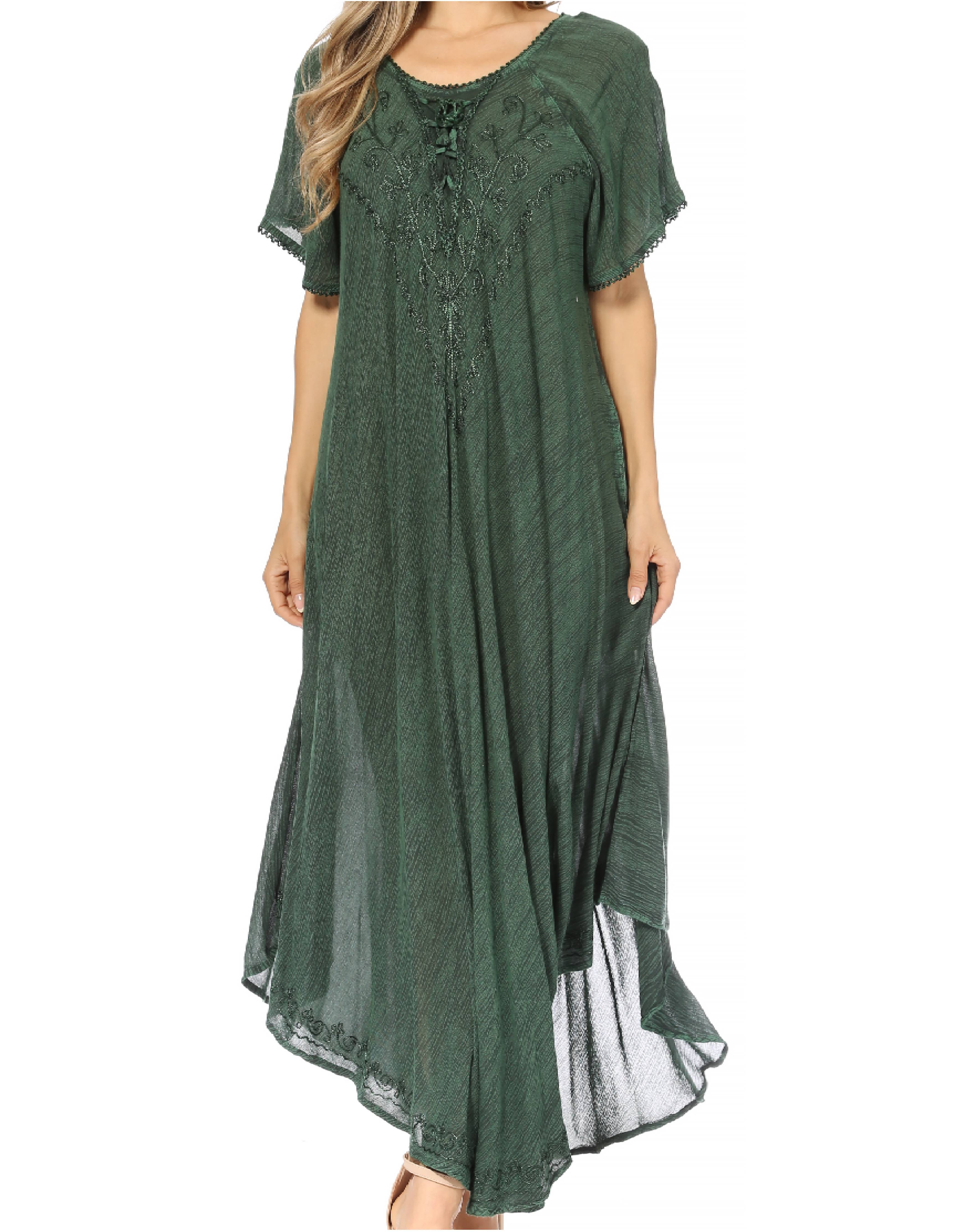 Women’s Embroidered Lace-Up Maxi Dress