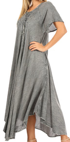 Women’s Embroidered Lace-Up Maxi Dress