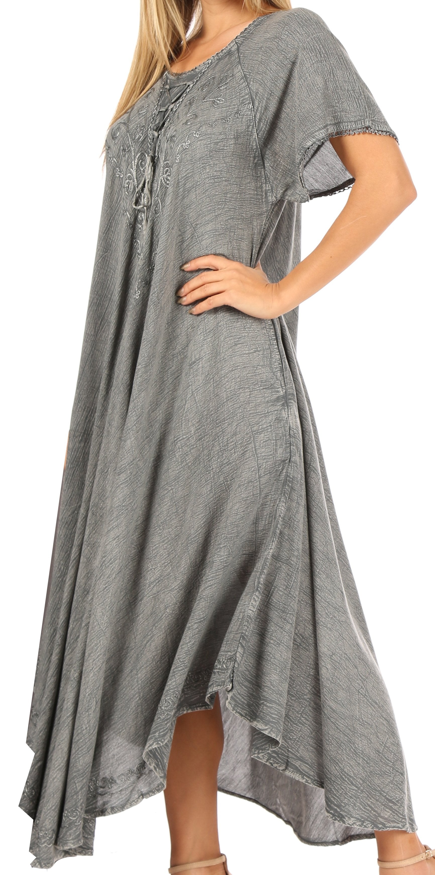Women’s Embroidered Lace-Up Maxi Dress