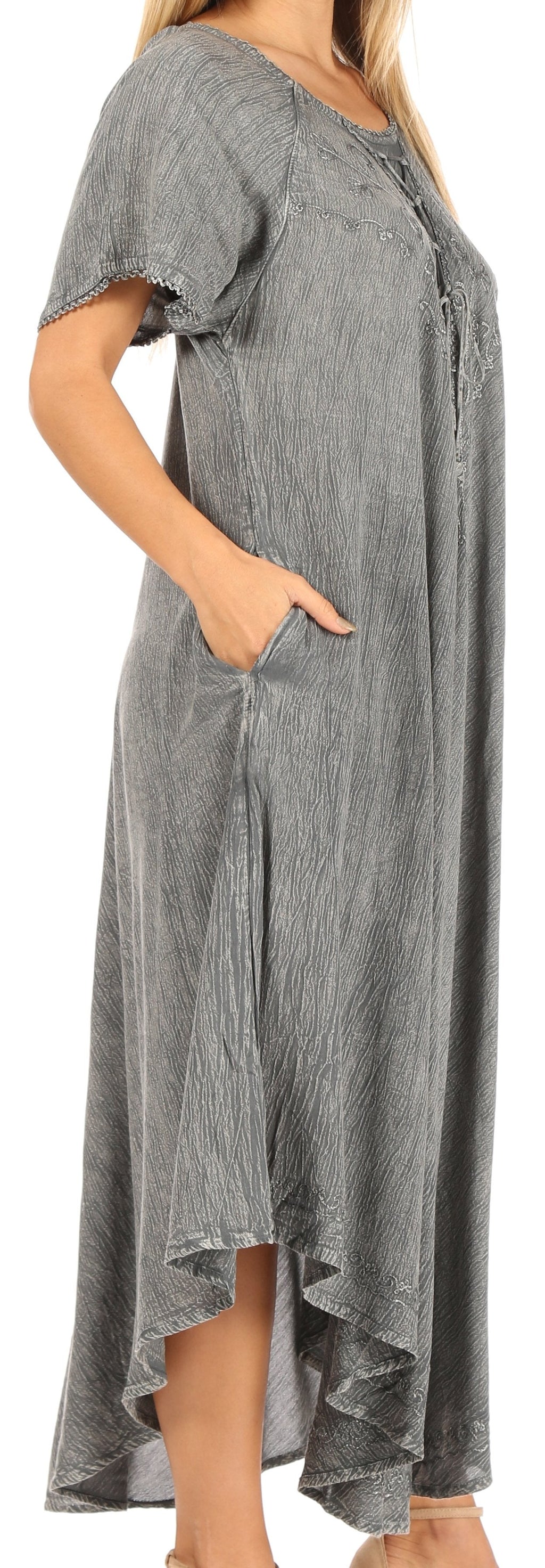 Women’s Embroidered Lace-Up Maxi Dress