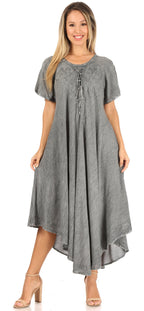 Women’s Embroidered Lace-Up Maxi Dress