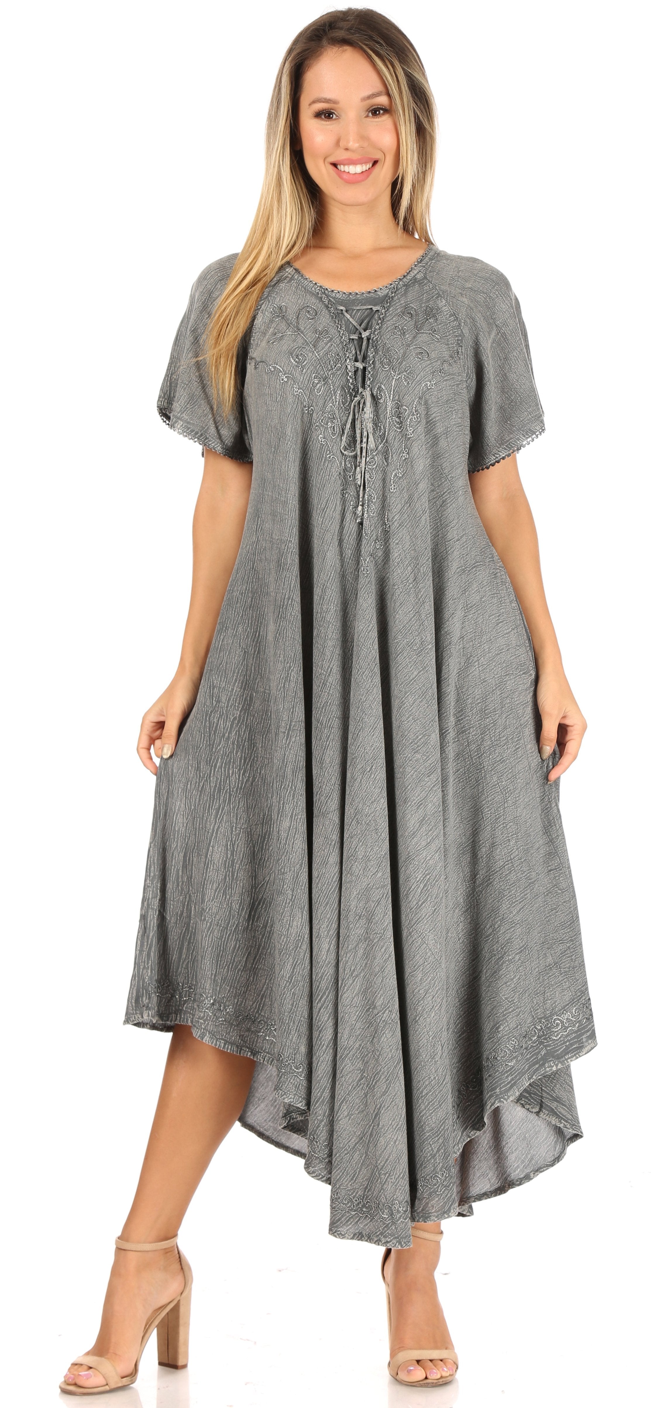 Women’s Embroidered Lace-Up Maxi Dress