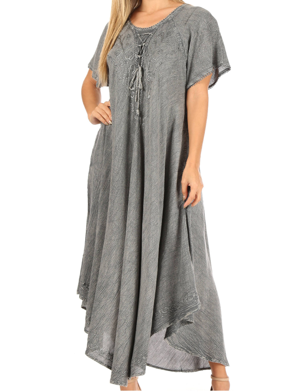 Women’s Embroidered Lace-Up Maxi Dress