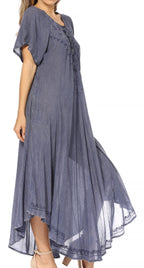 Women’s Embroidered Lace-Up Maxi Dress