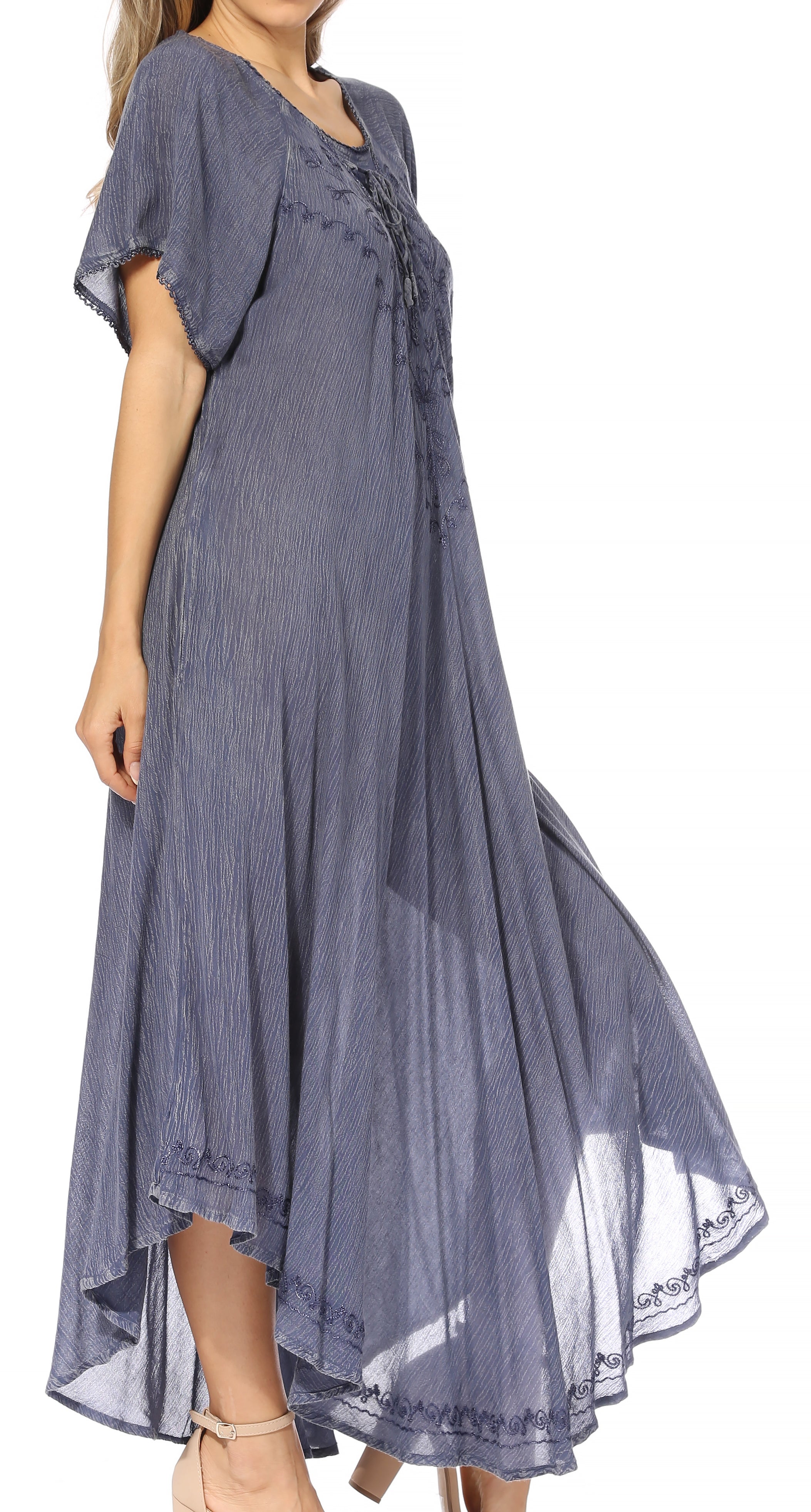 Women’s Embroidered Lace-Up Maxi Dress