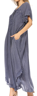 Women’s Embroidered Lace-Up Maxi Dress
