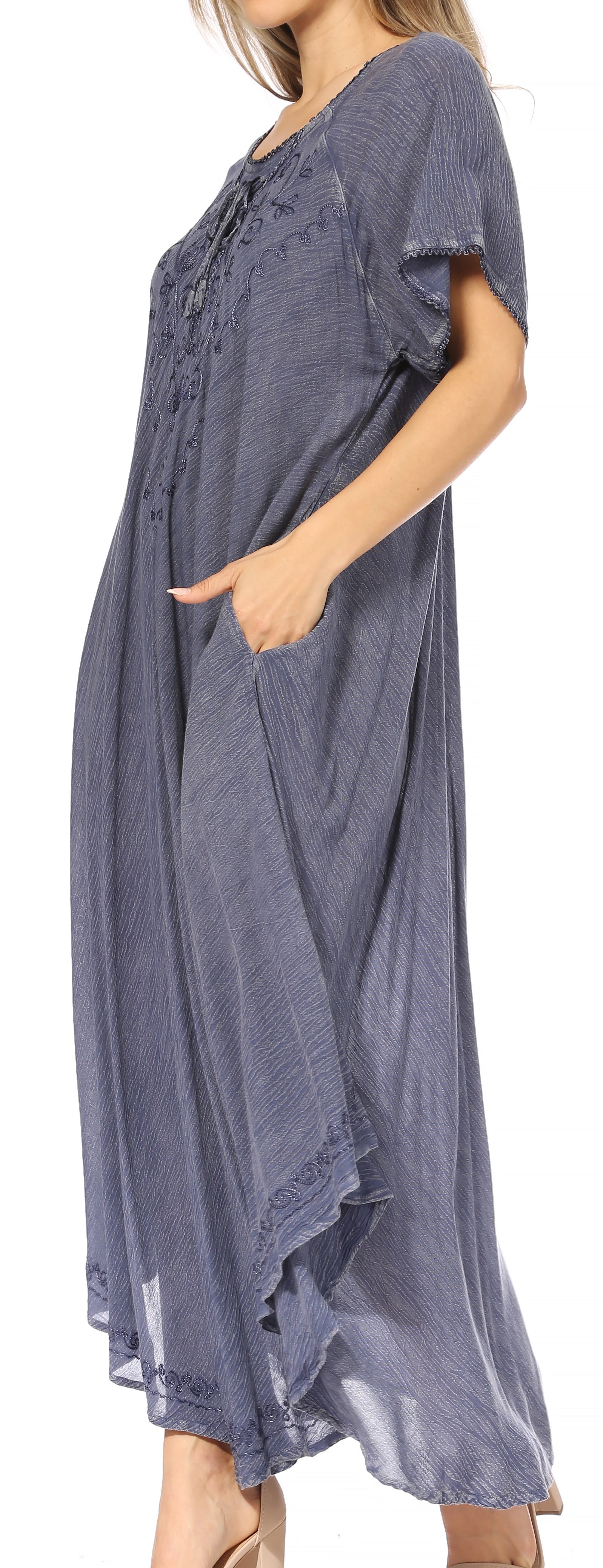Women’s Embroidered Lace-Up Maxi Dress