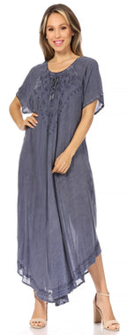 Women’s Embroidered Lace-Up Maxi Dress