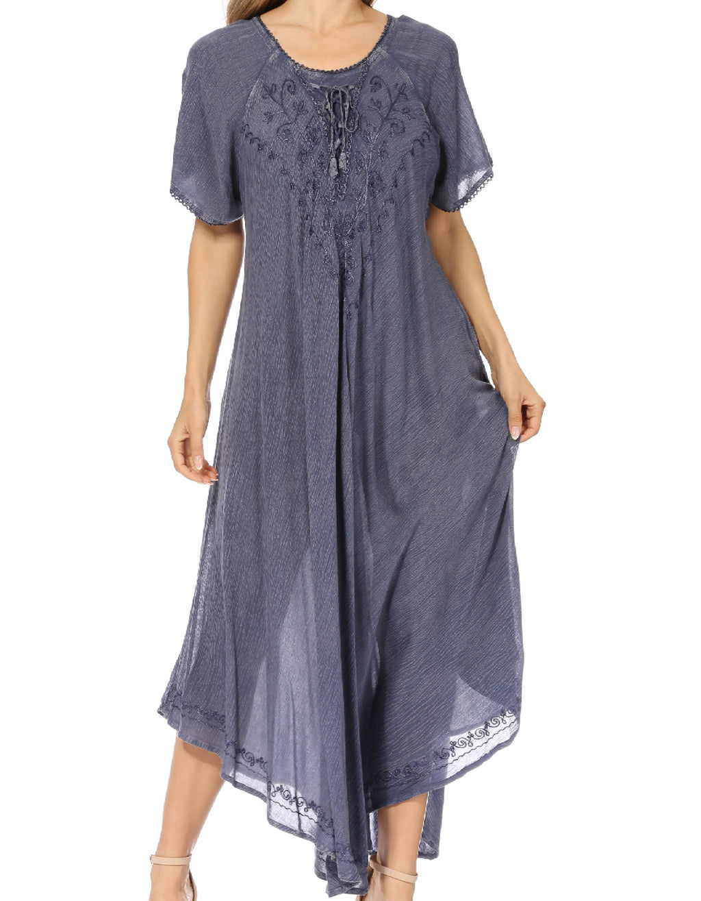 Women’s Embroidered Lace-Up Maxi Dress