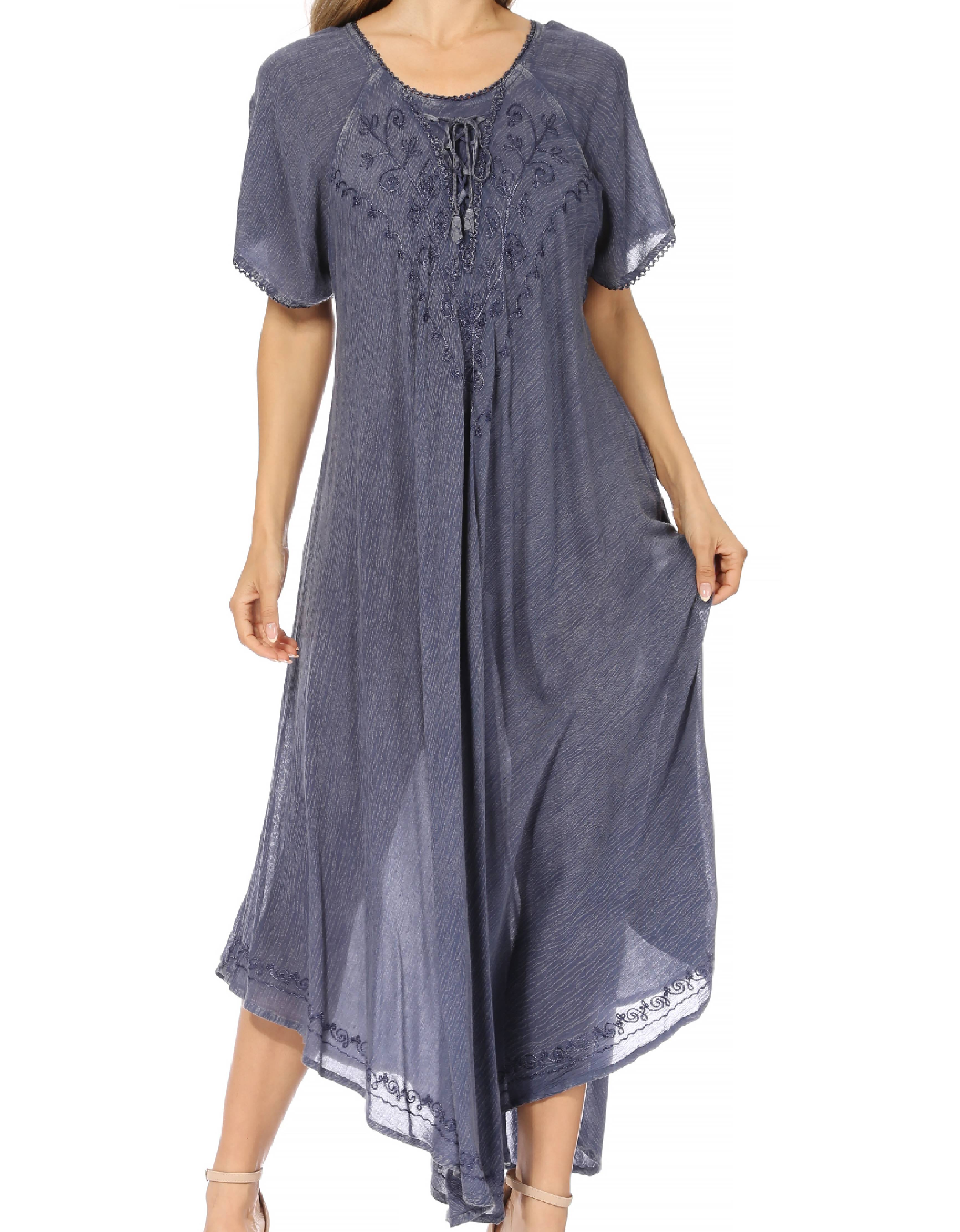Women’s Embroidered Lace-Up Maxi Dress