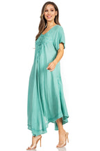 Women’s Embroidered Lace-Up Maxi Dress