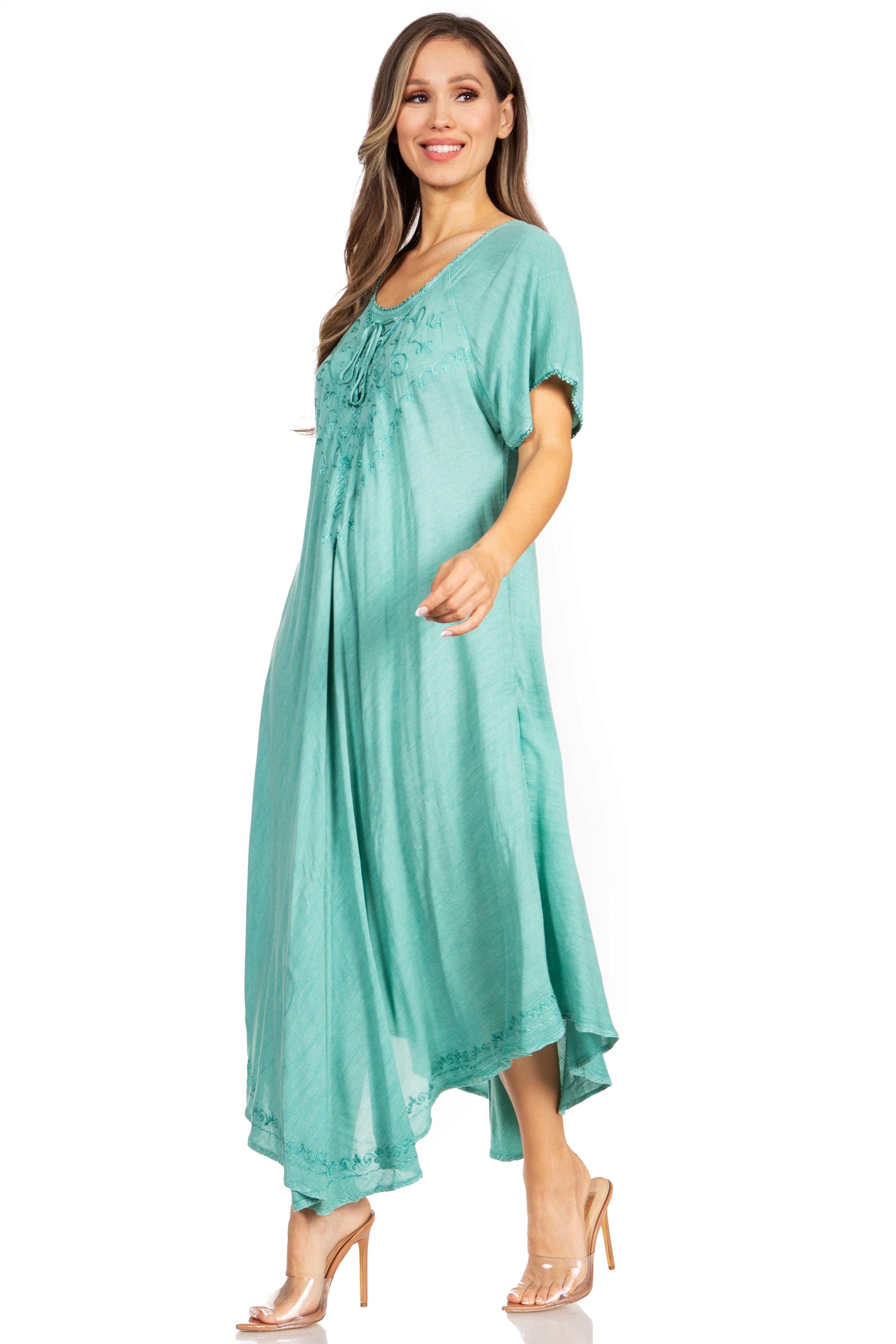 Women’s Embroidered Lace-Up Maxi Dress