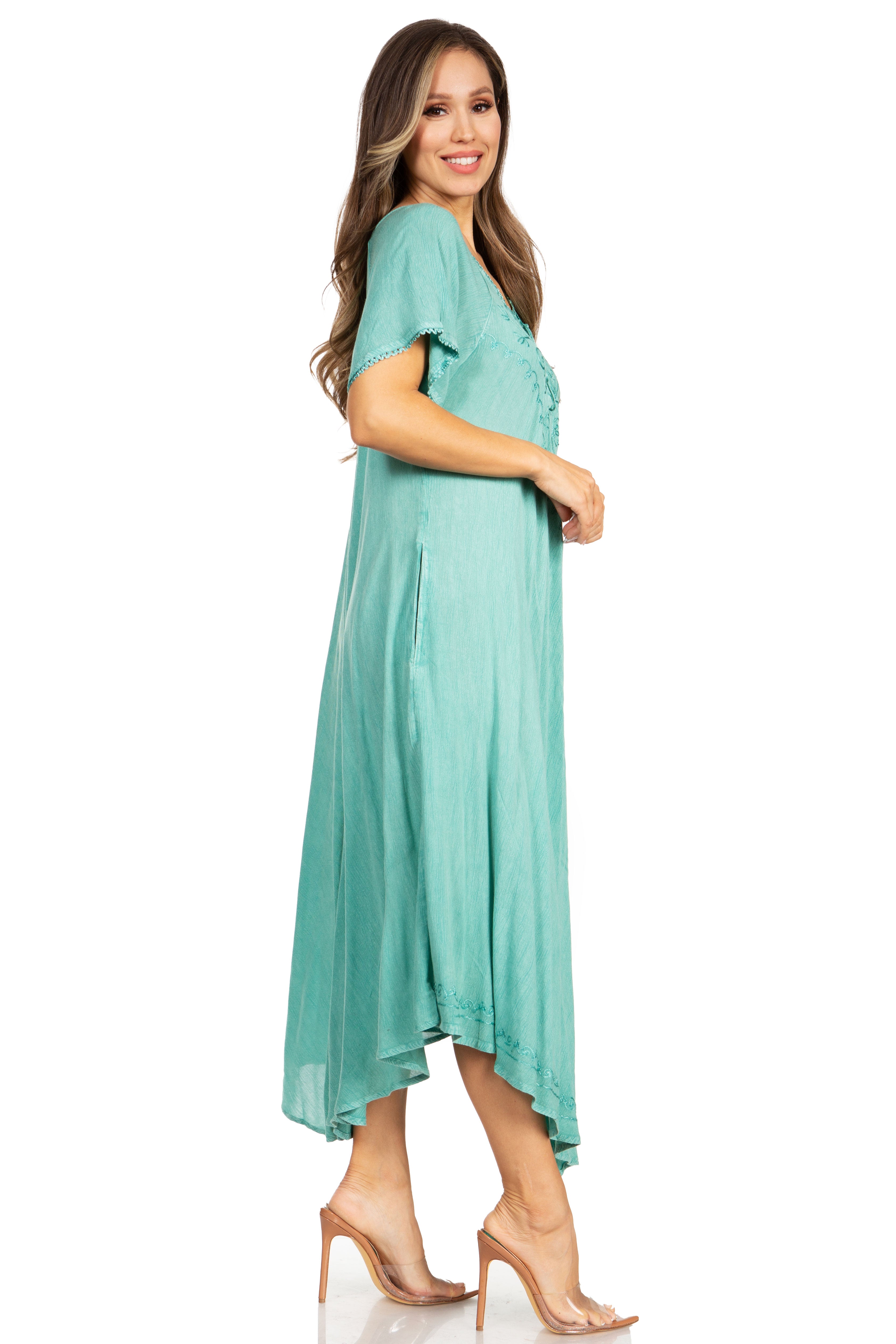 Women’s Embroidered Lace-Up Maxi Dress