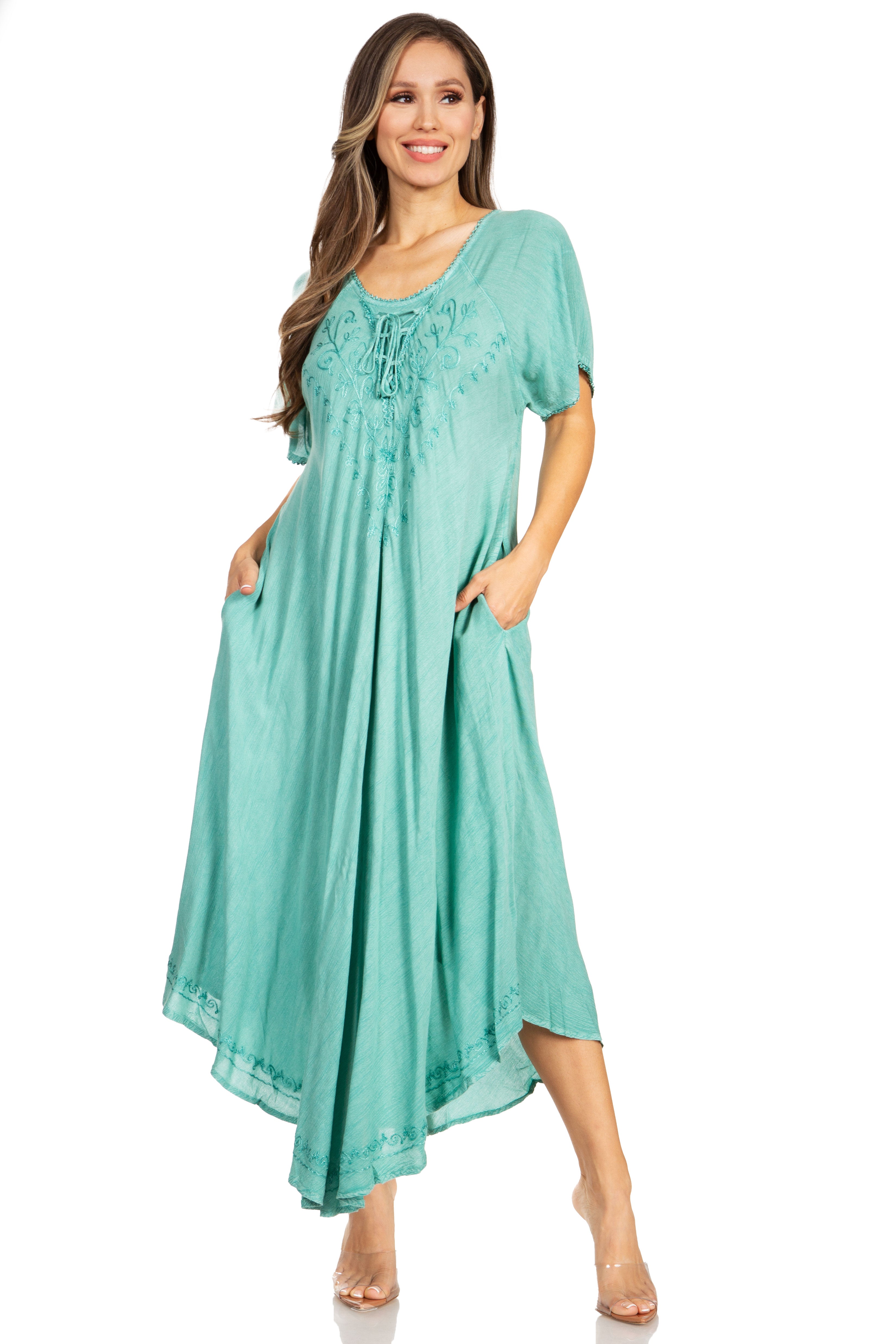Women’s Embroidered Lace-Up Maxi Dress