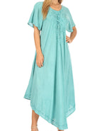 Women’s Embroidered Lace-Up Maxi Dress
