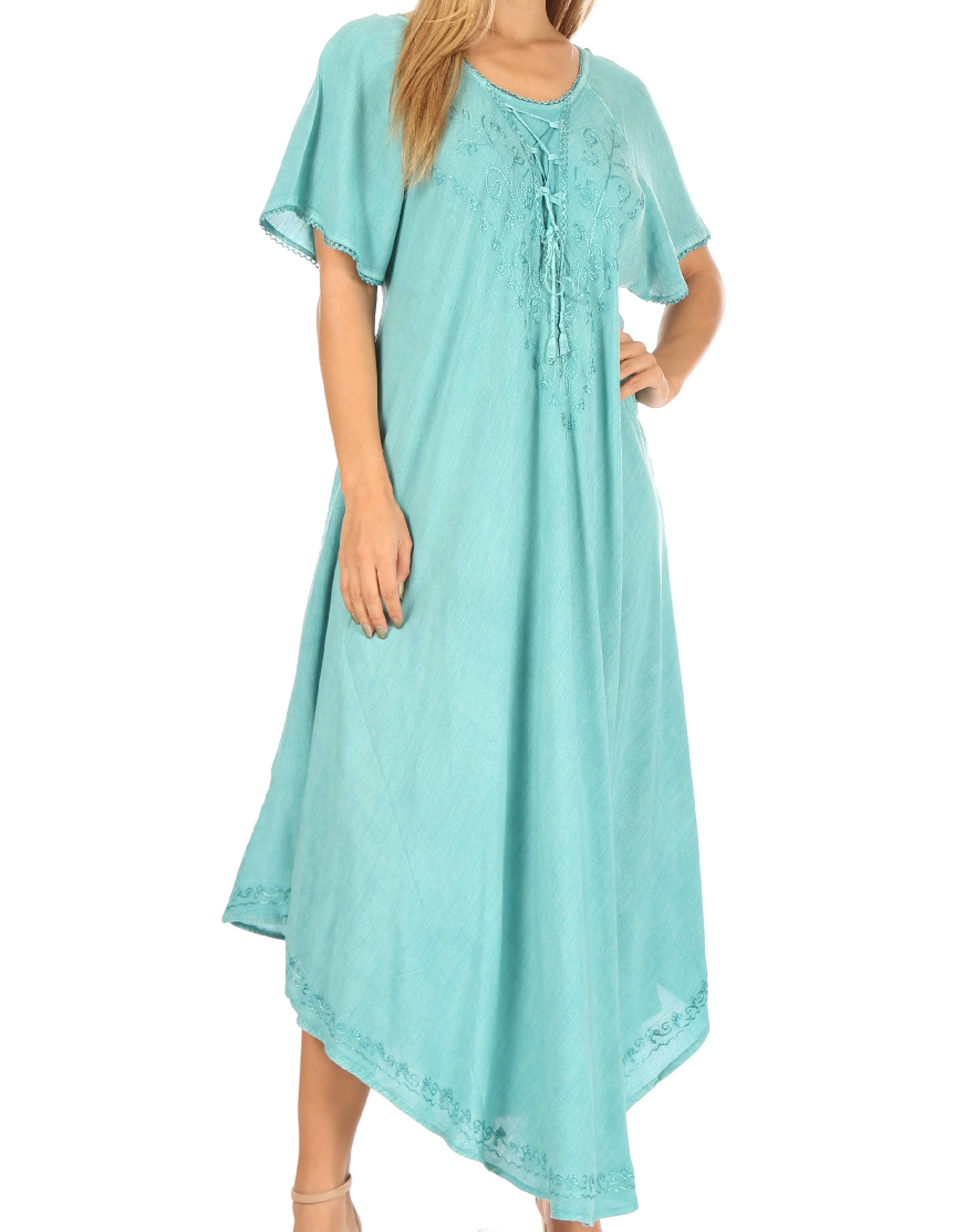 Women’s Embroidered Lace-Up Maxi Dress