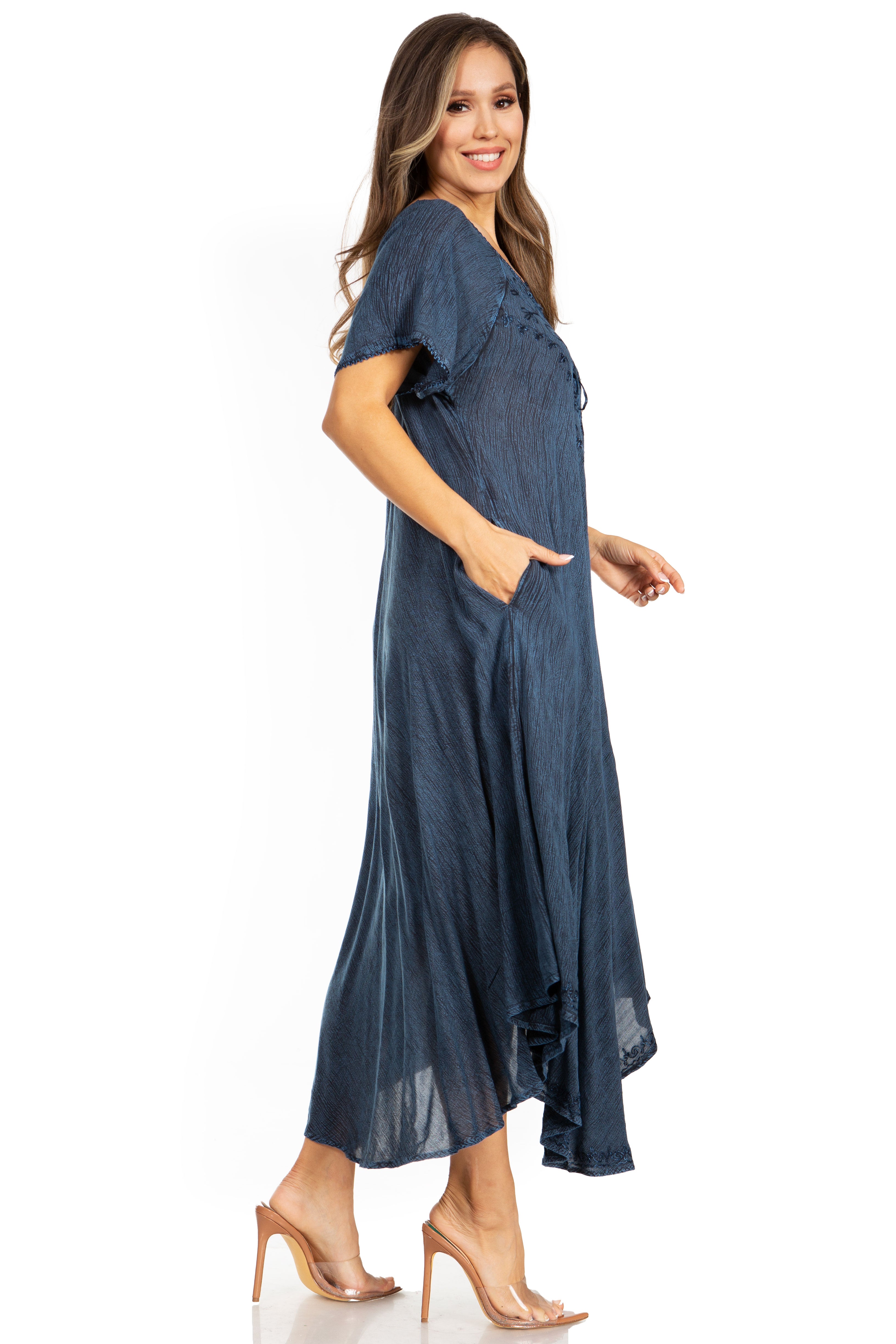 Women’s Embroidered Lace-Up Maxi Dress