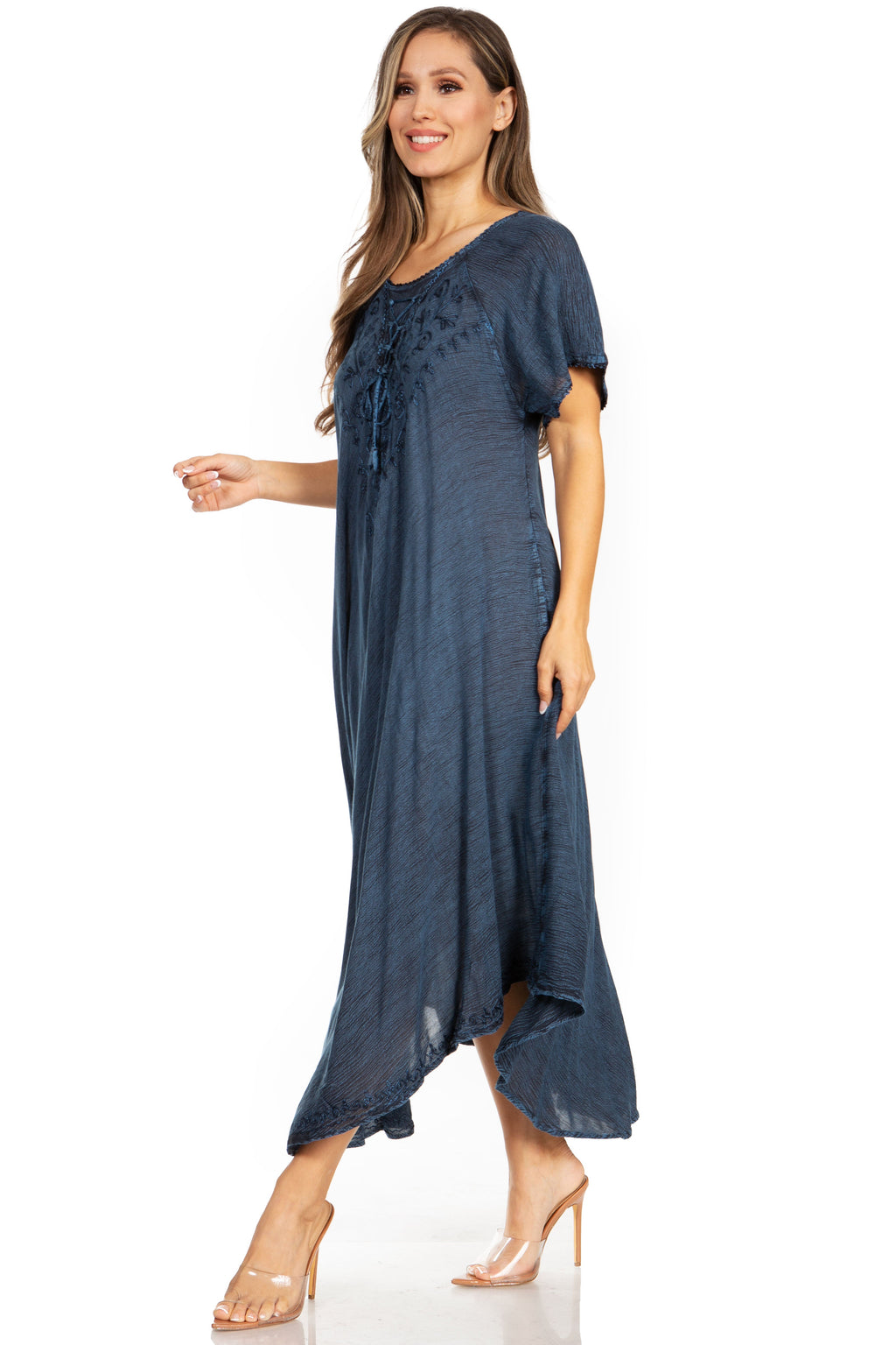 Women’s Embroidered Lace-Up Maxi Dress