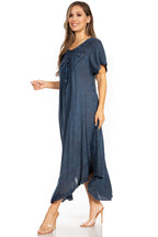 Women’s Embroidered Lace-Up Maxi Dress