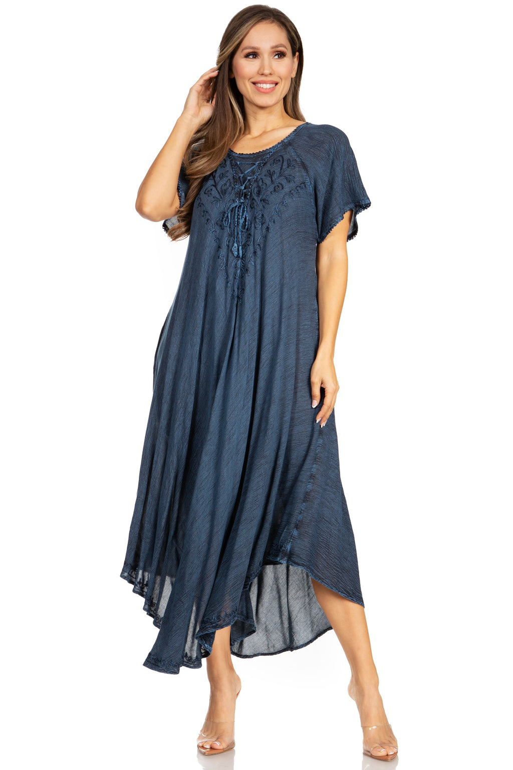 Women’s Embroidered Lace-Up Maxi Dress