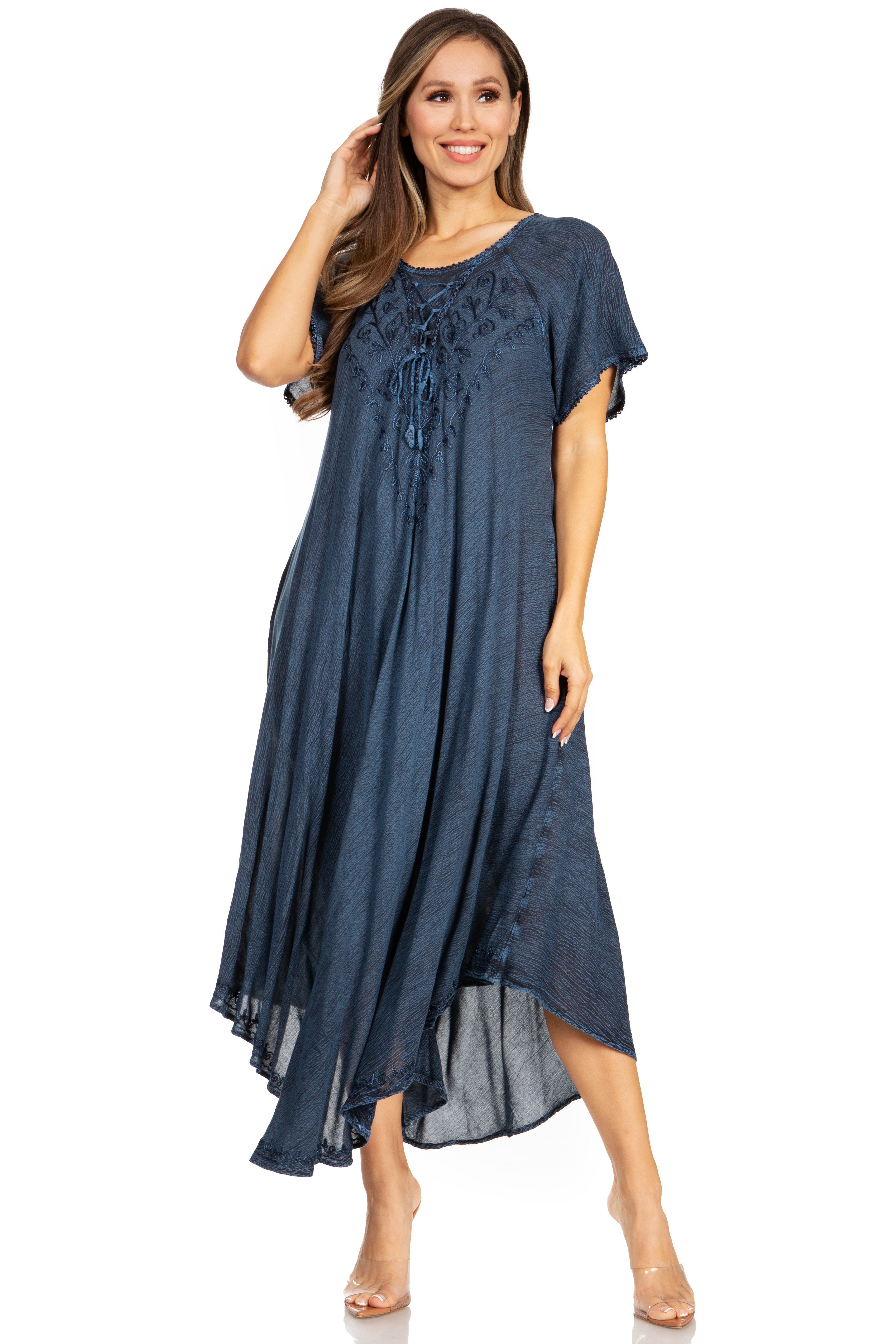 Women’s Embroidered Lace-Up Maxi Dress