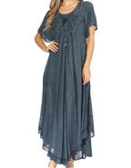 Women’s Embroidered Lace-Up Maxi Dress