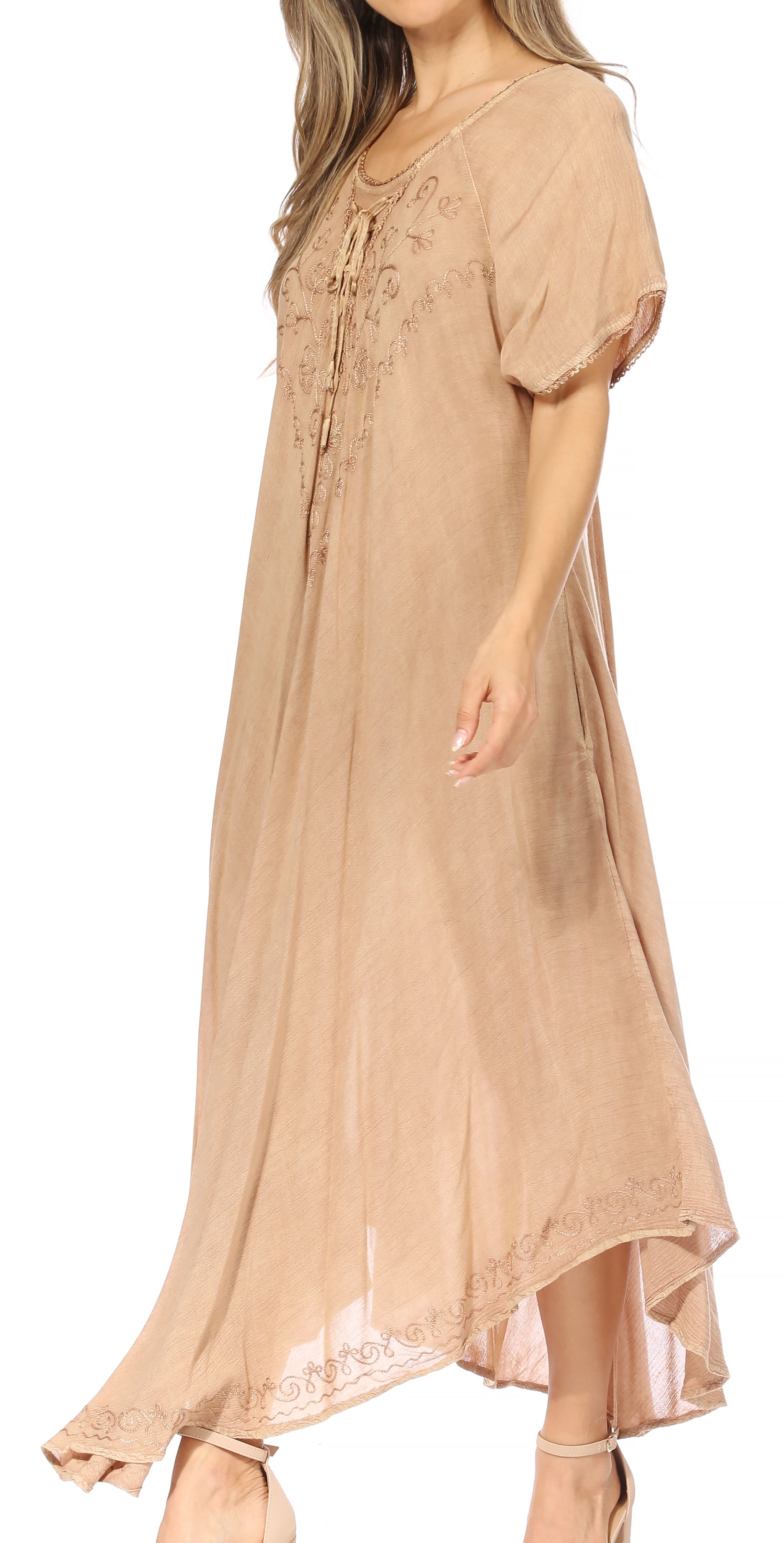 Women’s Embroidered Lace-Up Maxi Dress