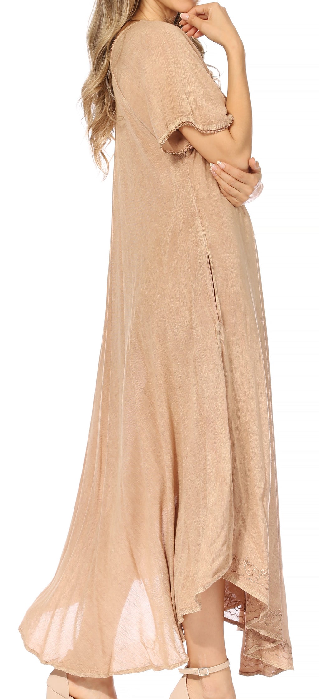 Women’s Embroidered Lace-Up Maxi Dress