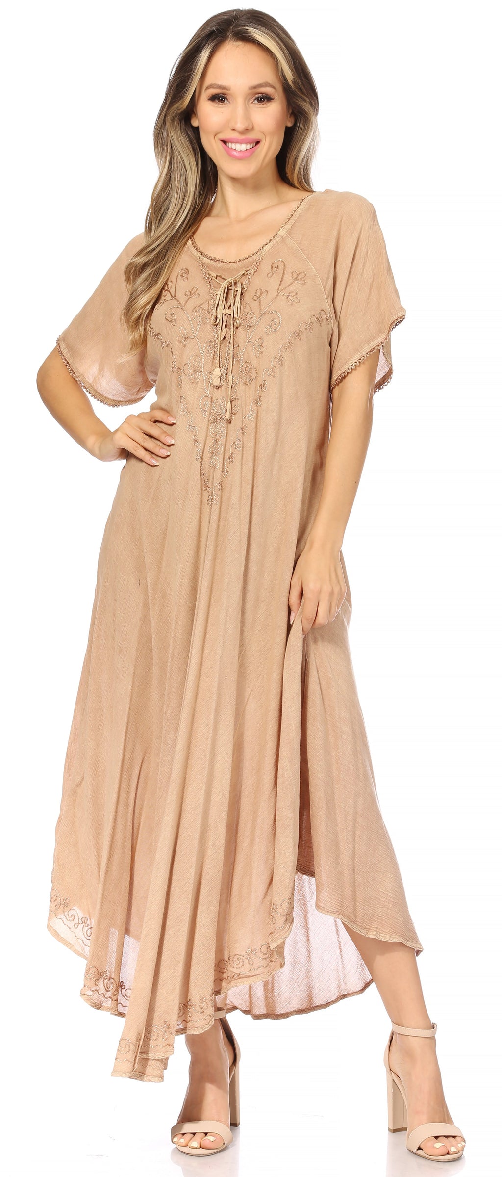 Women’s Embroidered Lace-Up Maxi Dress