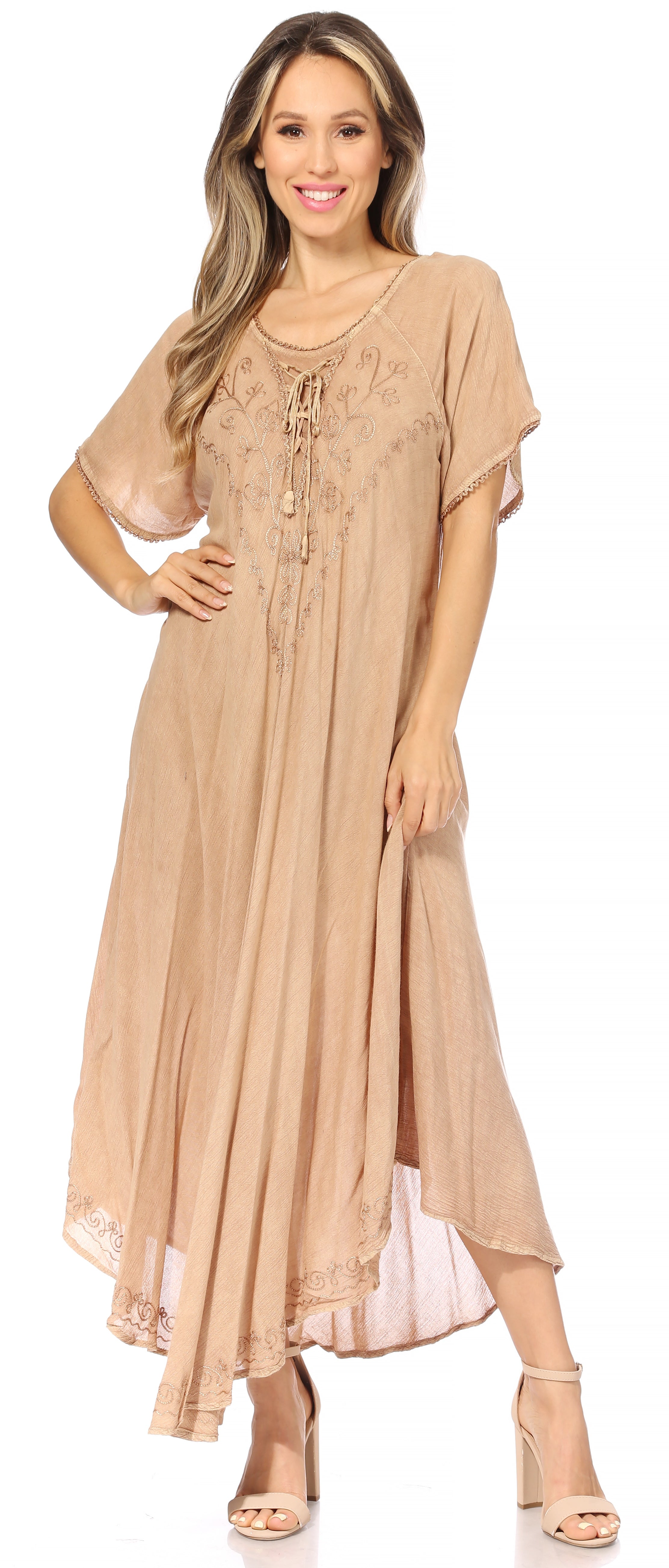 Women’s Embroidered Lace-Up Maxi Dress