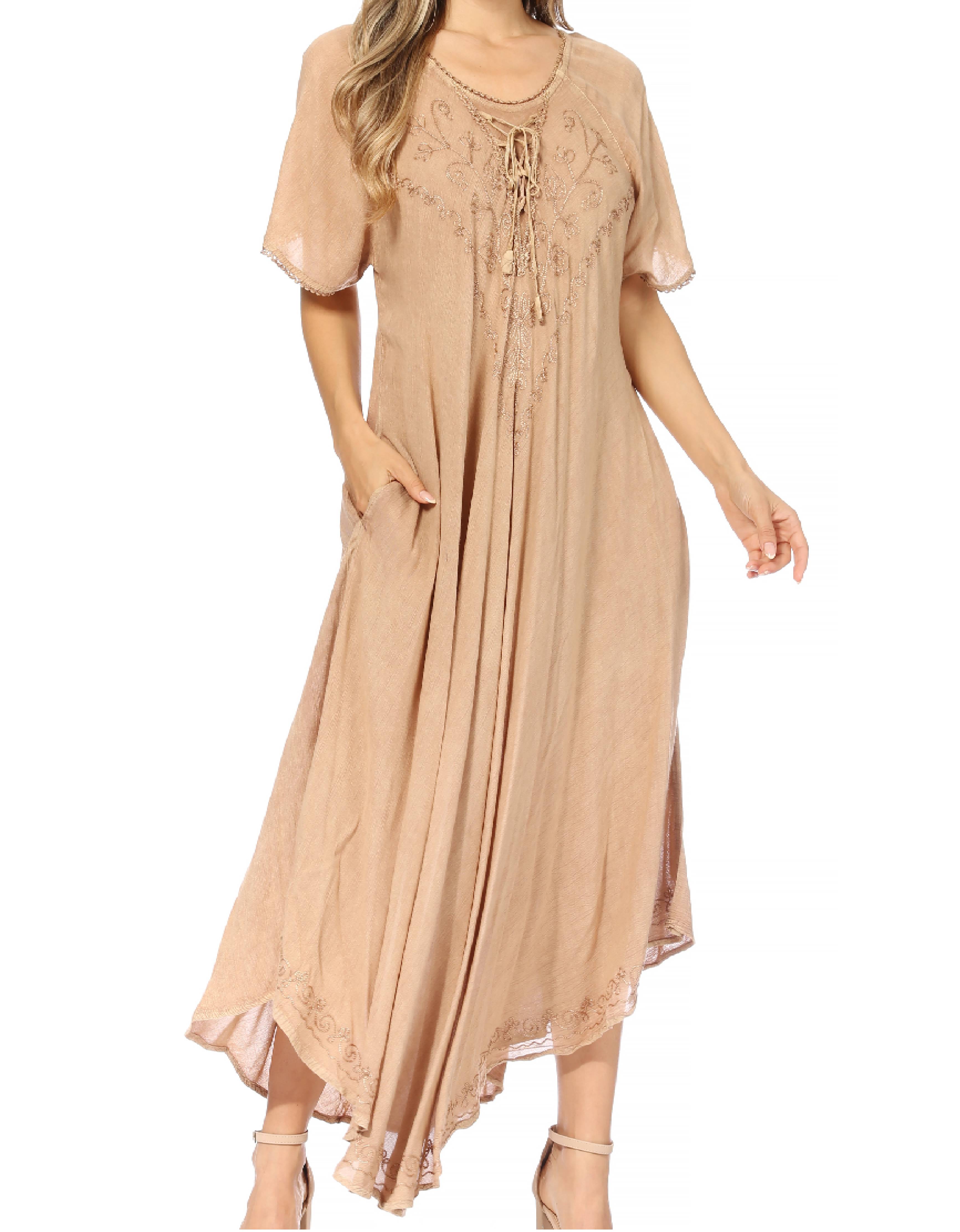 Women’s Embroidered Lace-Up Maxi Dress