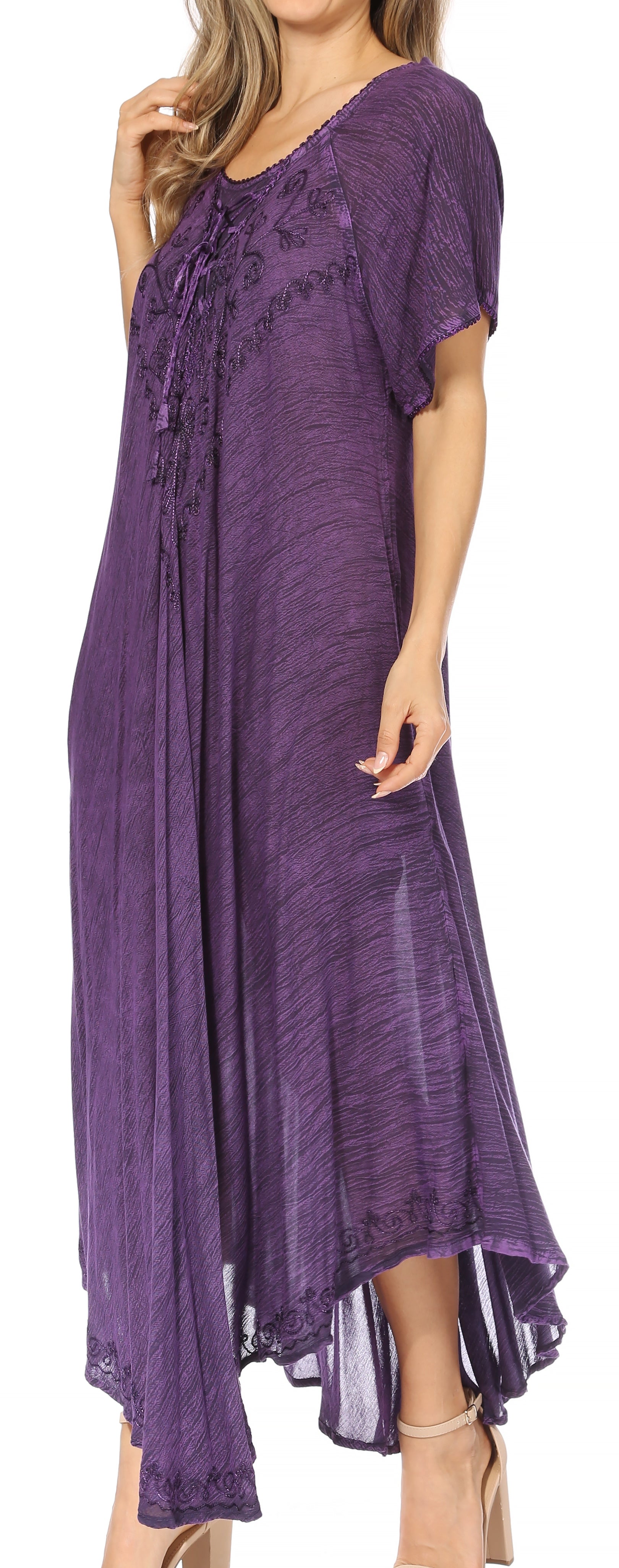 Women’s Embroidered Lace-Up Maxi Dress