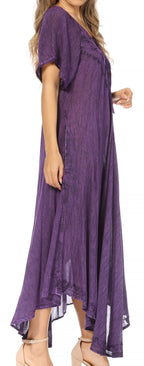 Women’s Embroidered Lace-Up Maxi Dress