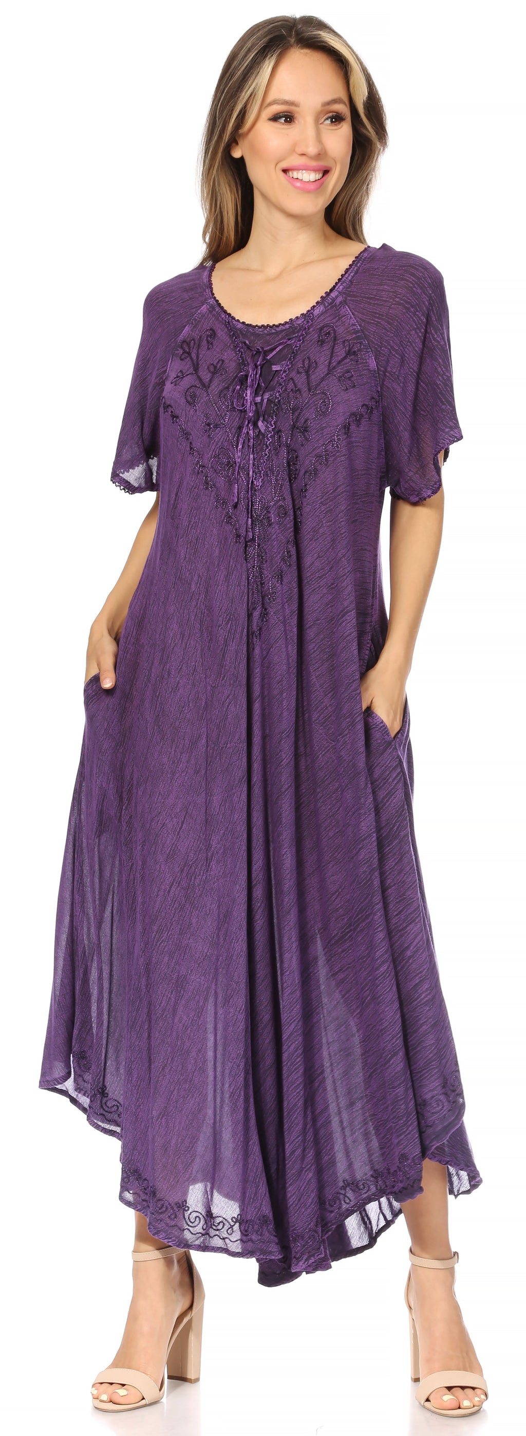Women’s Embroidered Lace-Up Maxi Dress