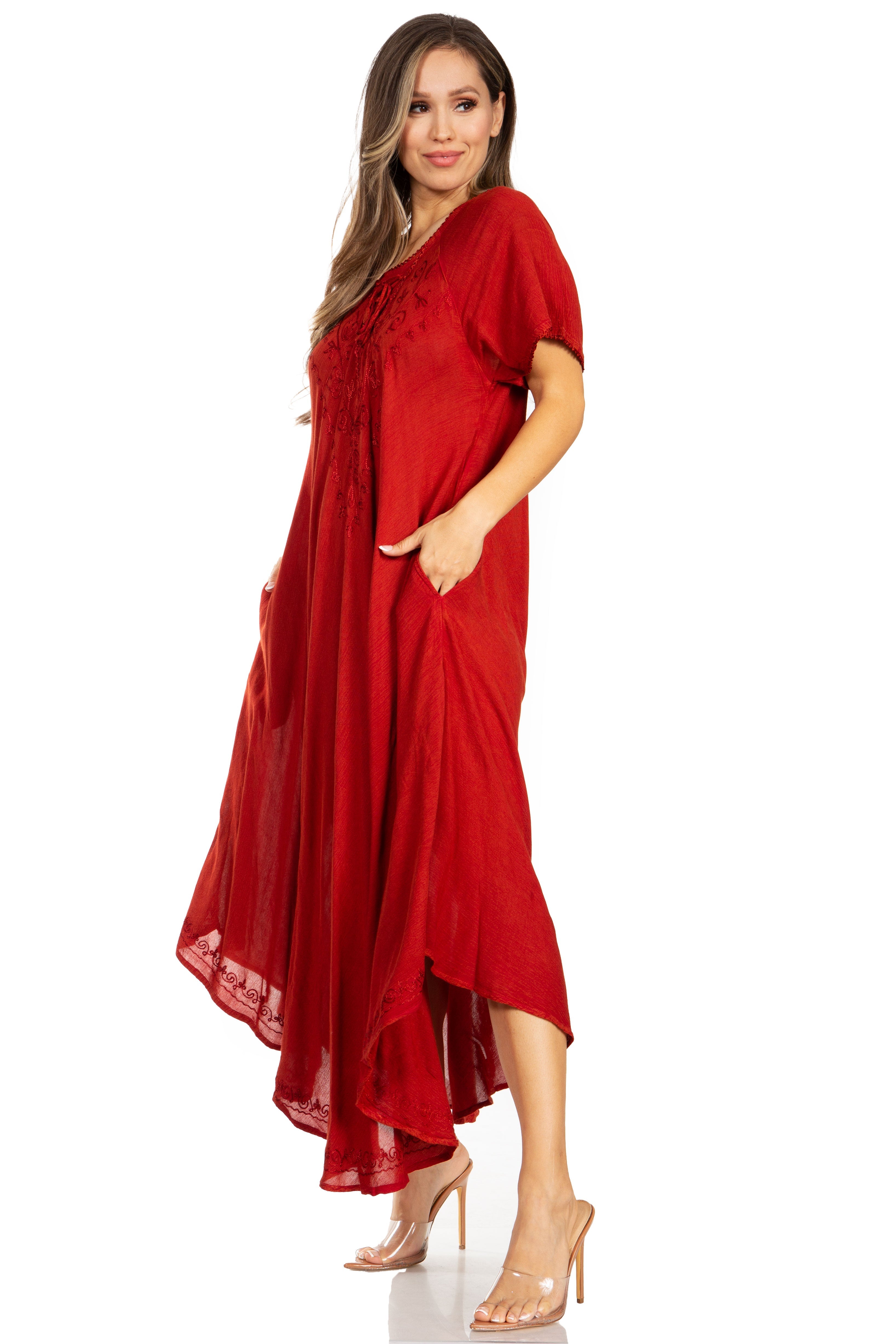 Women’s Embroidered Lace-Up Maxi Dress