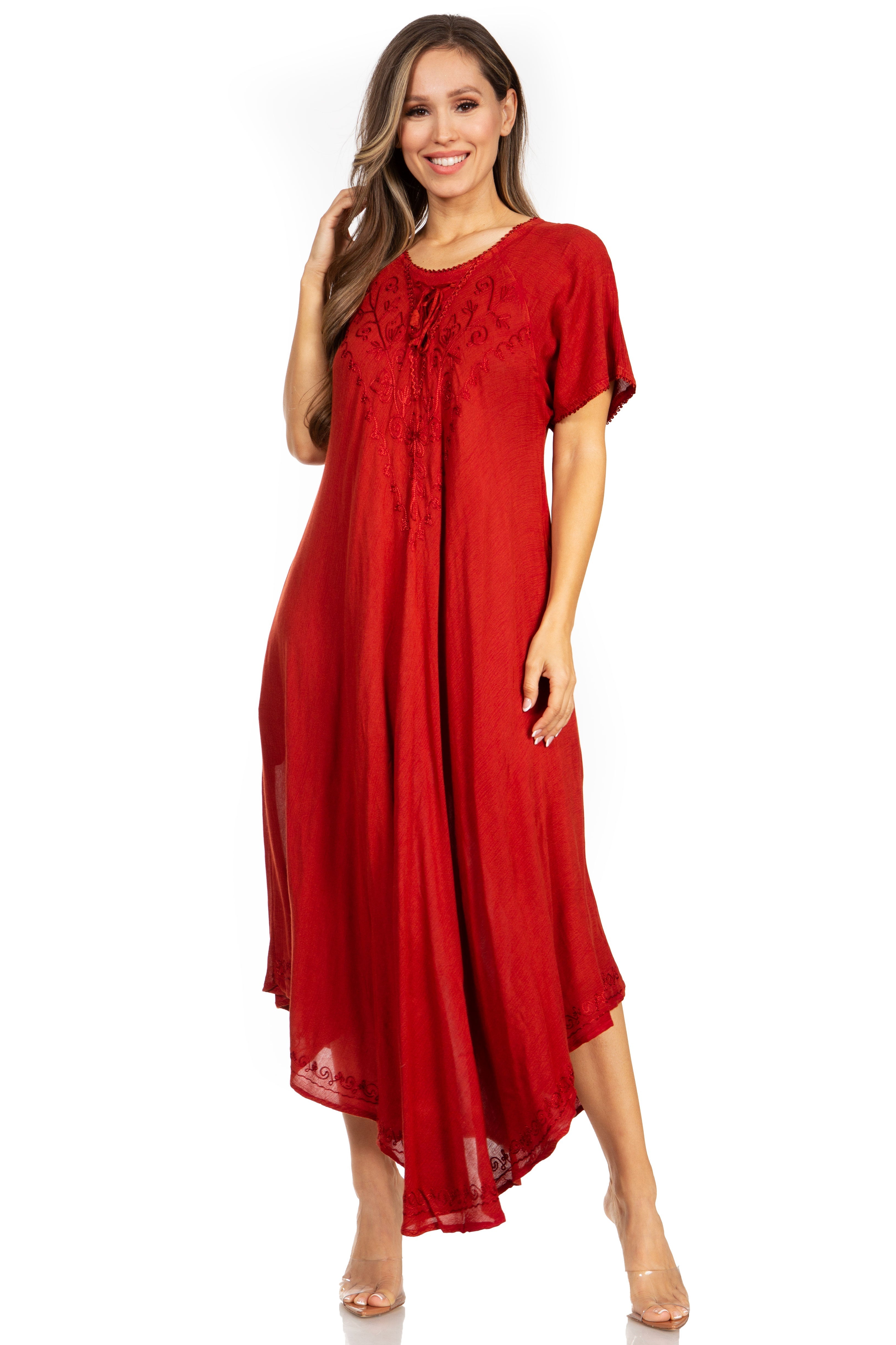 Women’s Embroidered Lace-Up Maxi Dress