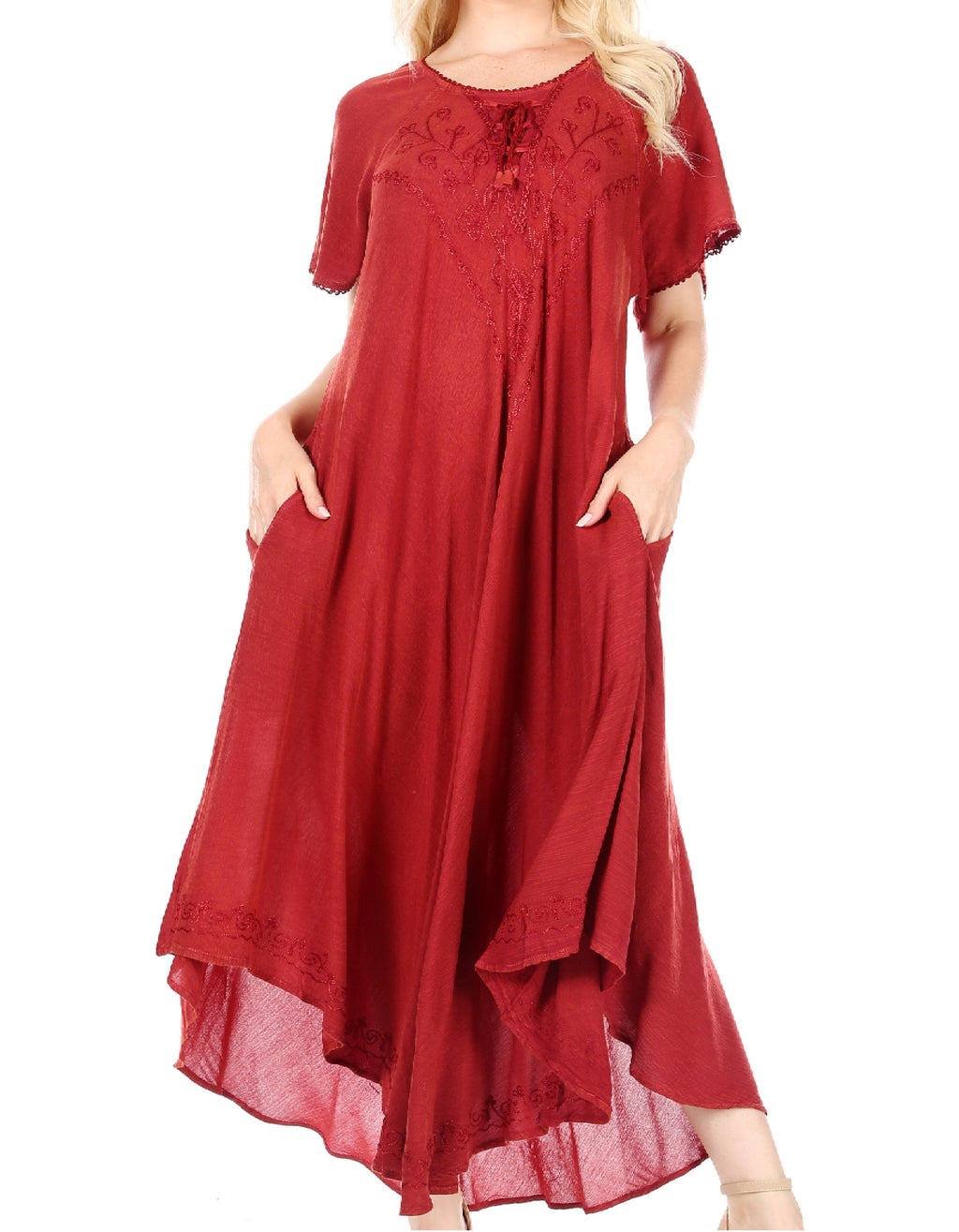 Women’s Embroidered Lace-Up Maxi Dress