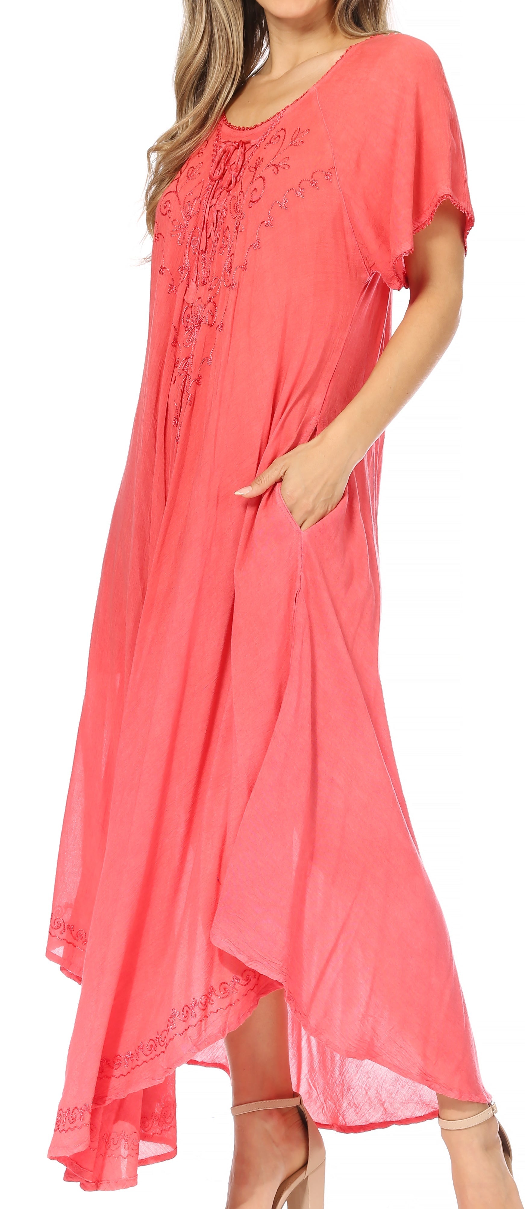 Women’s Embroidered Lace-Up Maxi Dress