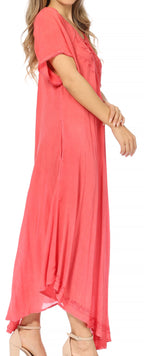 Women’s Embroidered Lace-Up Maxi Dress